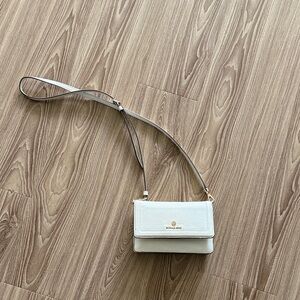 Michael Kors White Pebbled Leather Crossbody Wallet with Gold Hardware